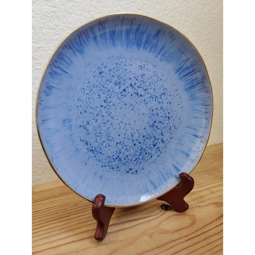 Anthropologie Plate Blue Speckled Gold Rim Dessert Salad Lunch Party Luxury 9